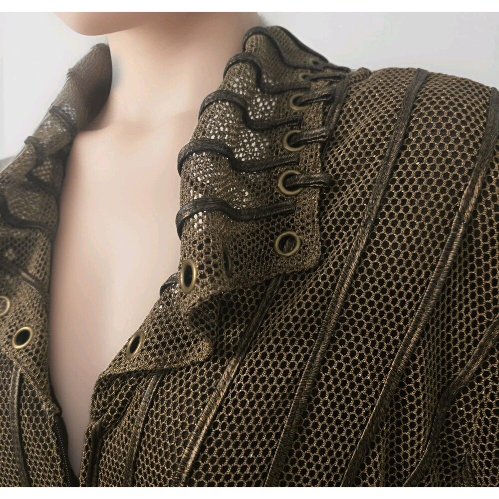 Alexandra Rosati Gold Mesh Top Jacket Striped Zip Grommet Ren Fair Festival 12